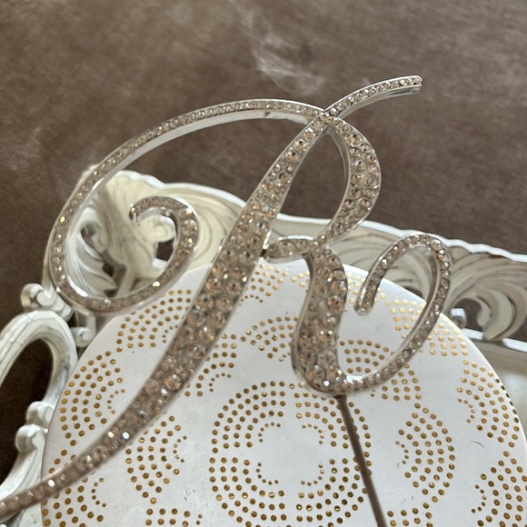 “R” Rhinestone & Silver Cake Topper - used once! Like new - Picture 4 of 5